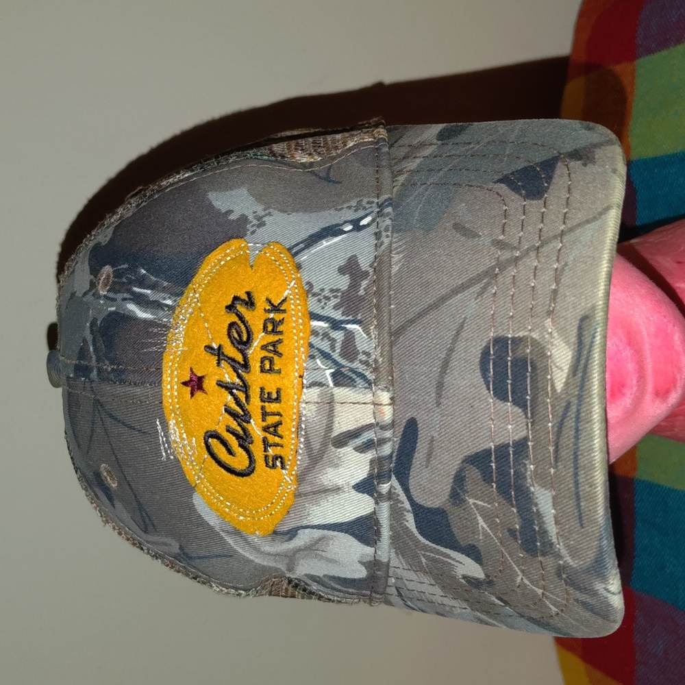 Custer State Park Stitched Suede Patch Camo Trucker Mesh Snapback Hat Cap
